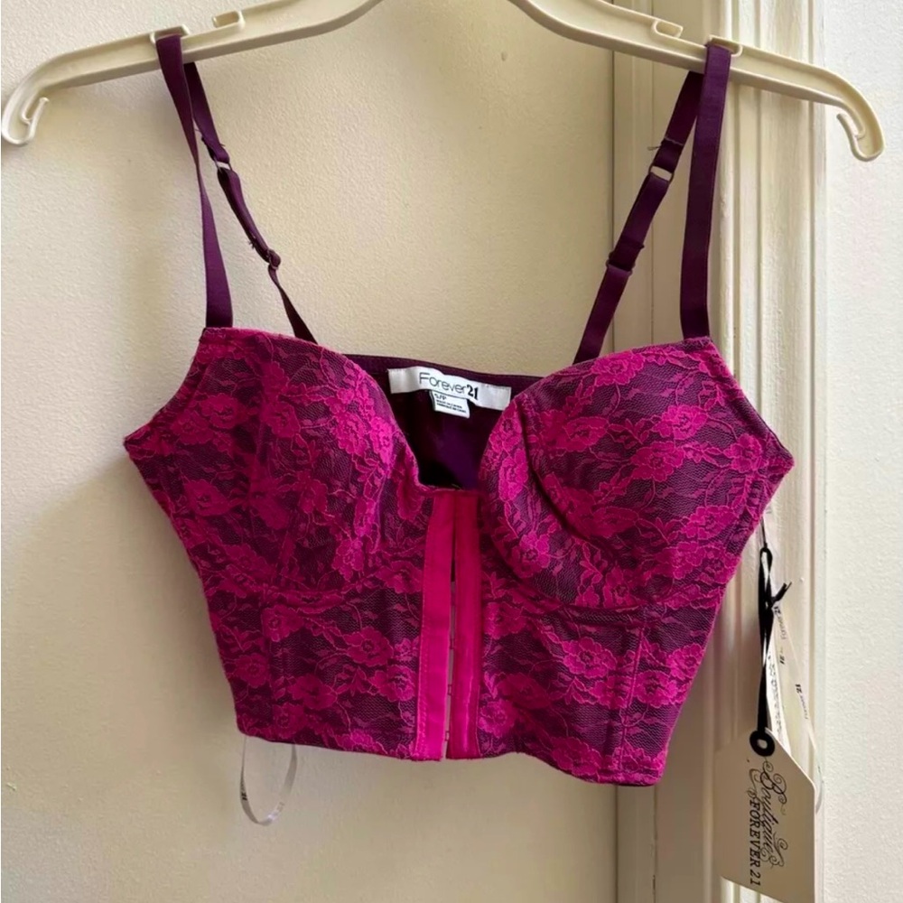 Forever 21 Pink Lace Floral Corset Crop Top